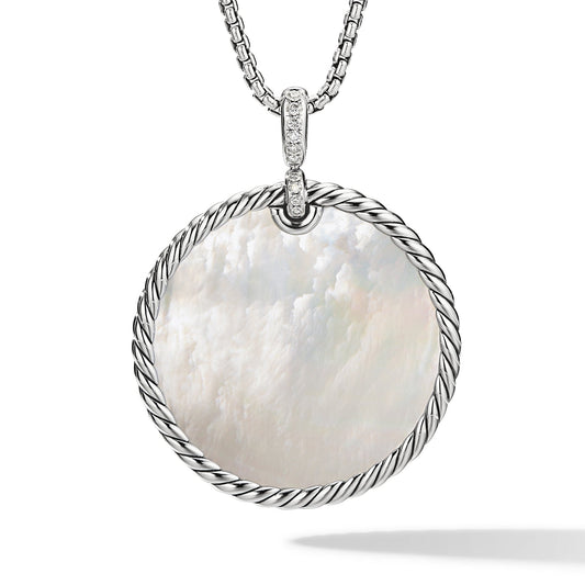 DY Elements Reversible Disc Pendant with Black Onyx and Mother of Pearl and Pave Diamonds - David Yurman- Diamond Cellar