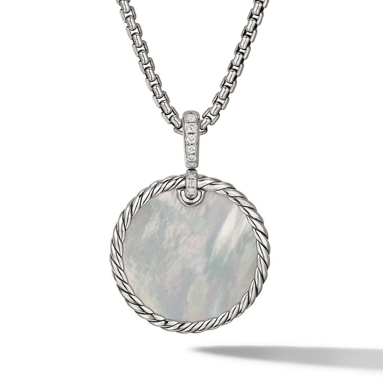 DY Elements Reversible Disc Pendant with Black Onyx and Mother of Pearl and Pave Diamonds - David Yurman- Diamond Cellar