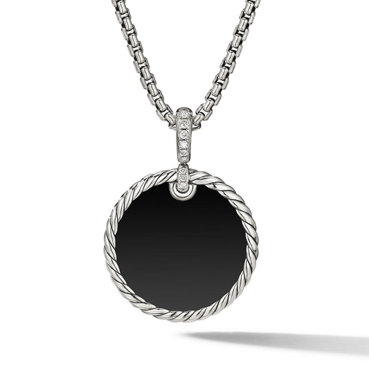 DY Elements Reversible Disc Pendant with Black Onyx and Mother of Pearl and Pave Diamonds - David Yurman- Diamond Cellar