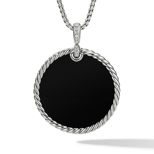 DY Elements Reversible Disc Pendant with Black Onyx and Mother of Pearl and Pave Diamonds - David Yurman- Diamond Cellar
