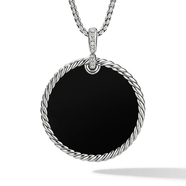 DY Elements Reversible Disc Pendant with Black Onyx and Mother of Pearl and Pave Diamonds - David Yurman- Diamond Cellar