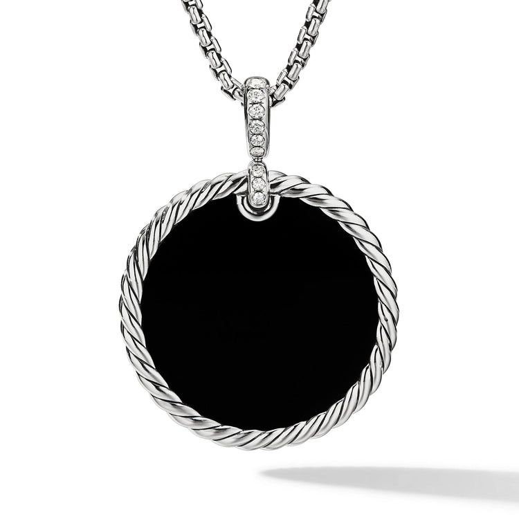 DY Elements Reversible Disc Pendant with Black Onyx and Mother of Pearl and Pave Diamonds - David Yurman- Diamond Cellar