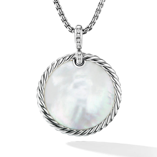 DY Elements Reversible Disc Pendant with Turquoise and Mother of Pearl and Pave Diamonds - David Yurman- Diamond Cellar