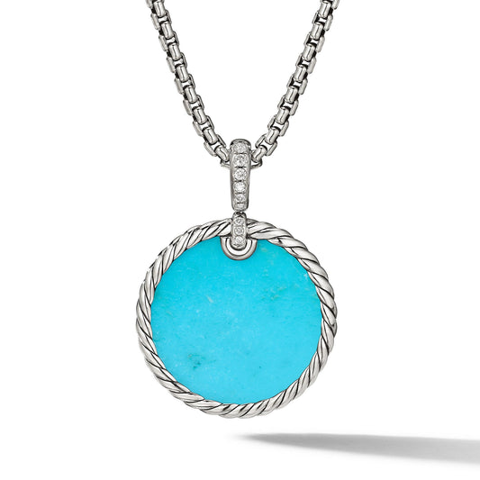DY Elements Reversible Disc Pendant with Turquoise and Mother of Pearl and Pave Diamonds - David Yurman- Diamond Cellar