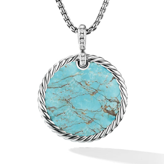 DY Elements Reversible Disc Pendant with Turquoise and Mother of Pearl and Pave Diamonds - David Yurman- Diamond Cellar