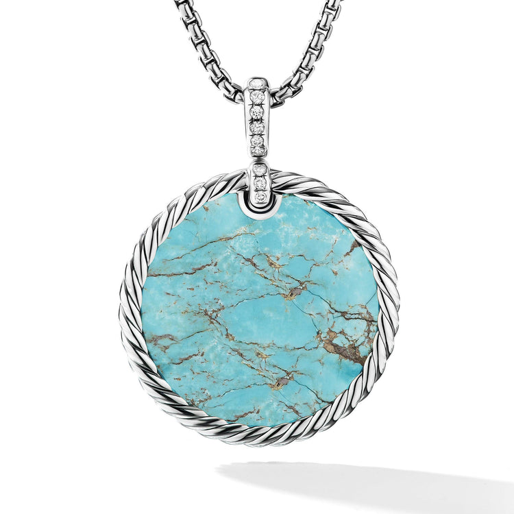 DY Elements Reversible Disc Pendant with Turquoise and Mother of Pearl and Pave Diamonds - David Yurman- Diamond Cellar