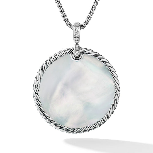 DY Elements Reversible Disc Pendant with Turquoise and Mother of Pearl and Pave Diamonds - David Yurman- Diamond Cellar