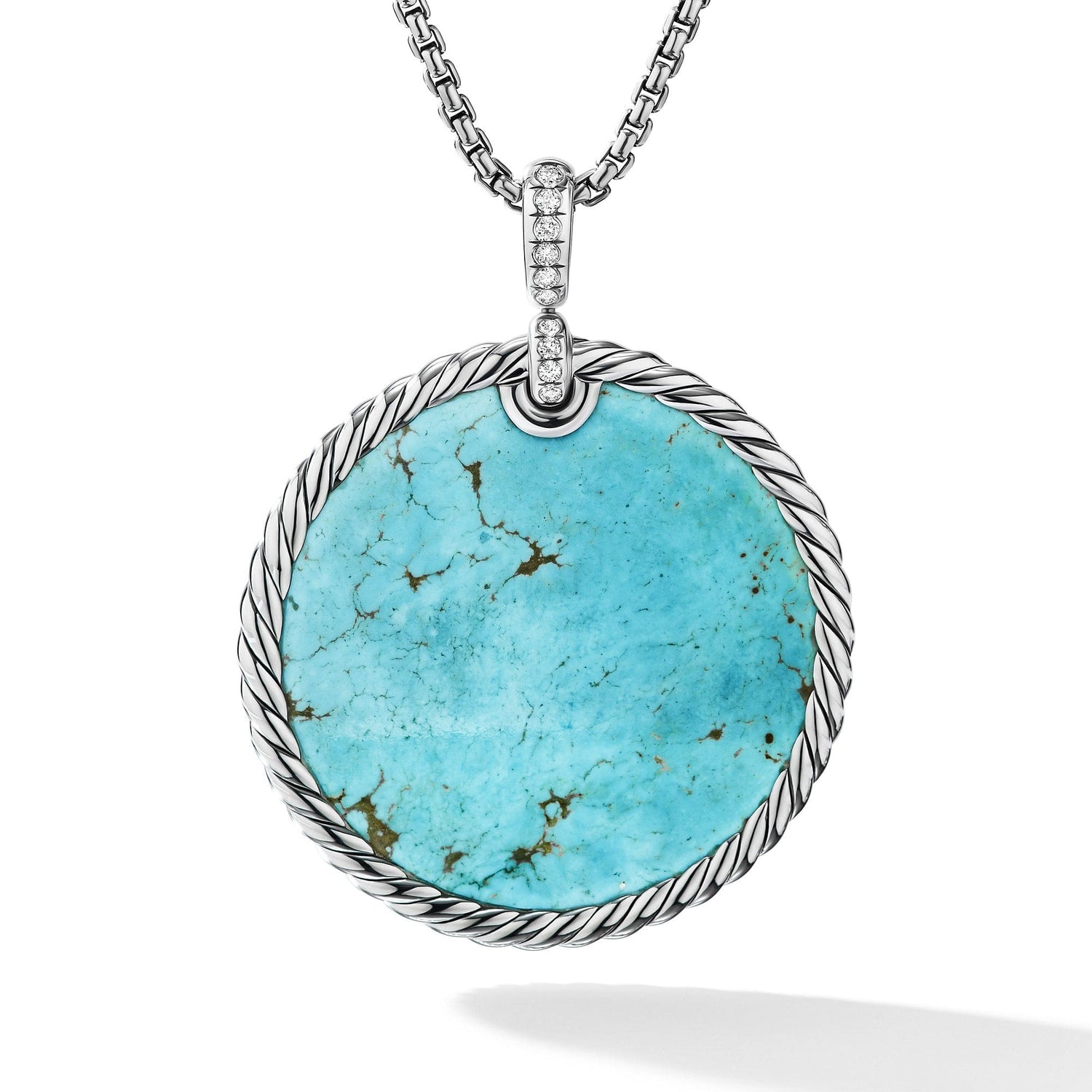 DY Elements Reversible Disc Pendant with Turquoise and Mother of Pearl and Pave Diamonds - David Yurman- Diamond Cellar