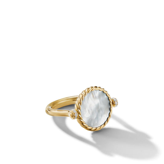 DY Elements Reversible Swivel Ring in 18K Yellow Gold with Black Onyx and Mother of Pearl and Pave Diamonds - David Yurman- Diamond Cellar