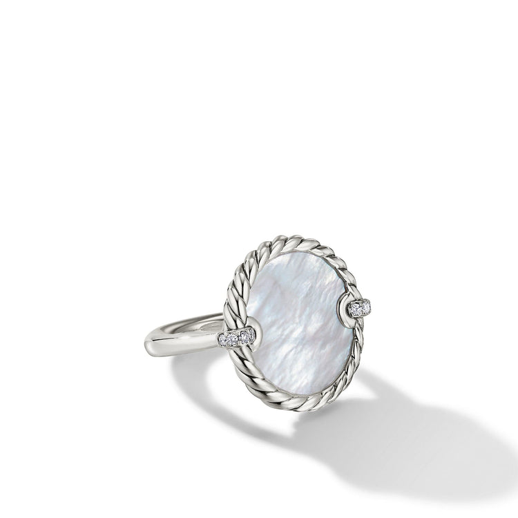 DY Elements Ring in Sterling Silver with Mother of Pearl and Pave Diamonds - David Yurman- Diamond Cellar