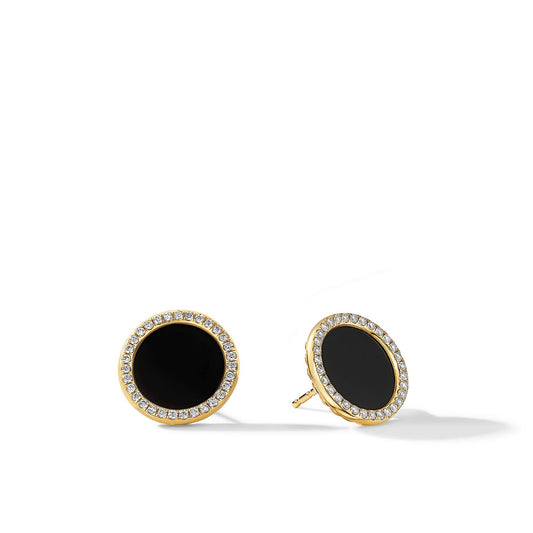 DY Elements Stud Earrings in 18K Yellow Gold with Black Onyx and Pave Diamonds - David Yurman- Diamond Cellar