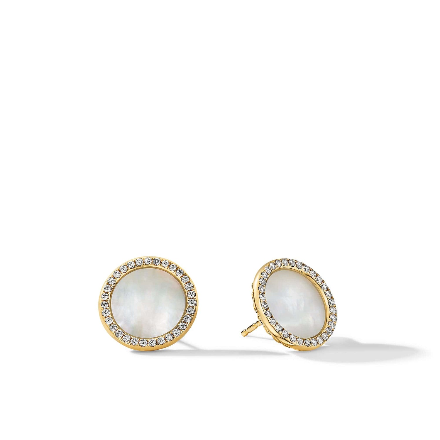 DY Elements Stud Earrings in 18K Yellow Gold with Mother of Pearl and Pave Diamonds - David Yurman- Diamond Cellar