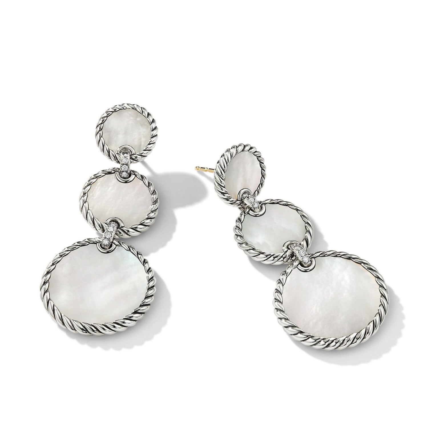DY Elements Triple Drop Earrings with Mother of Pearl and Pave Diamonds - David Yurman- Diamond Cellar