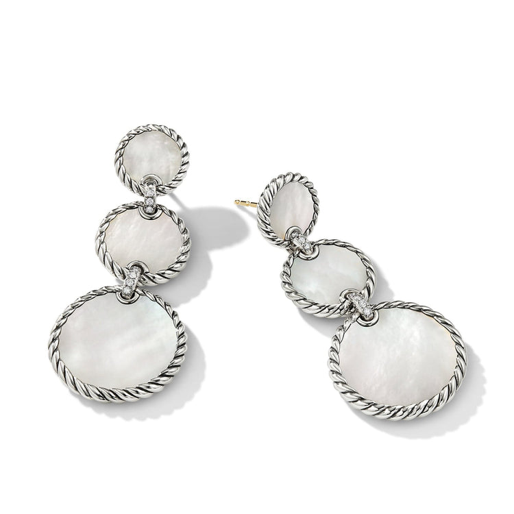 DY Elements Triple Drop Earrings with Mother of Pearl and Pave Diamonds - David Yurman- Diamond Cellar