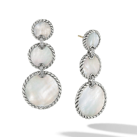 DY Elements Triple Drop Earrings with Mother of Pearl and Pave Diamonds - David Yurman- Diamond Cellar