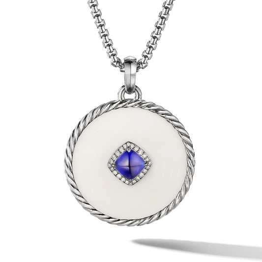DY Elements Two Stone Disc Pendant in White Gold with Mother of Pearl, Tanzanite and Pave Diamonds - David Yurman- Diamond Cellar