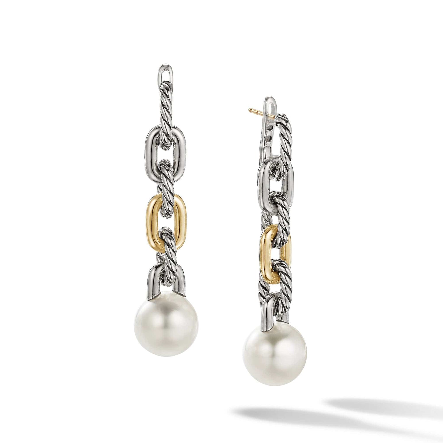DY Madison Pearl Chain Drop Earrings in Sterling Silver with 18K