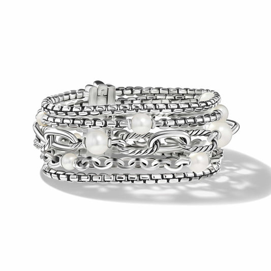 DY Madison Pearl Multi Row Chain Bracelet in Sterling Silver - David Yurman- Diamond Cellar