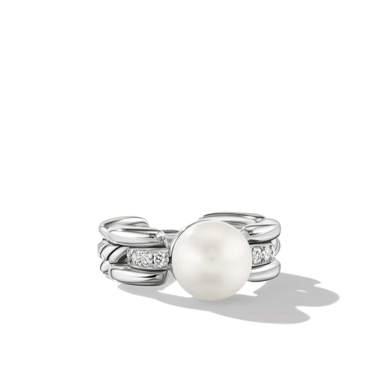 DY Madison Pearl Ring in Sterling Silver with Pave Diamonds - David Yurman- Diamond Cellar