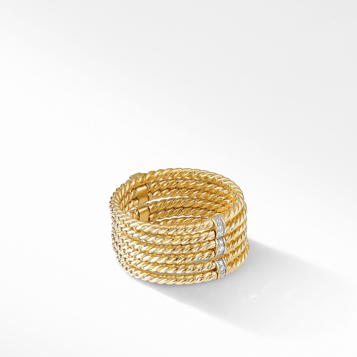 DY Origami 6-Row Cable Ring in 18K Yellow Gold with Diamonds - David Yurman- Diamond Cellar