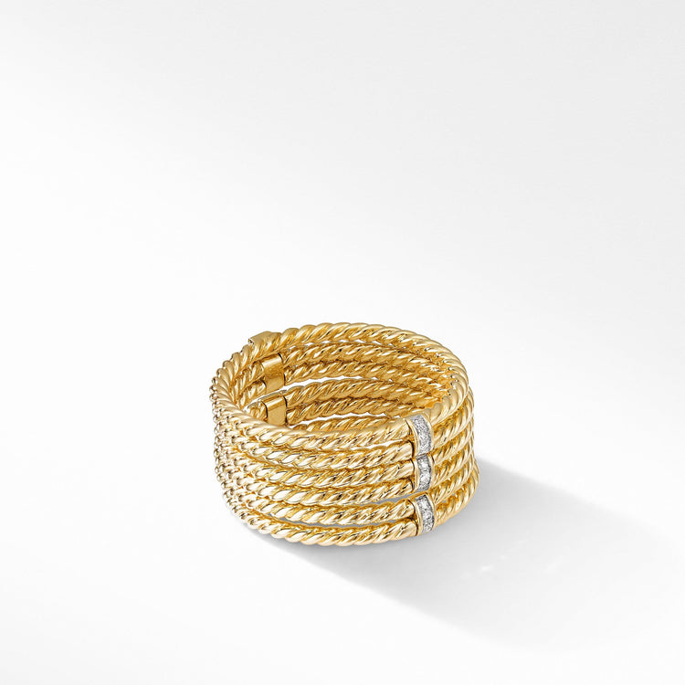 DY Origami 6-Row Cable Ring in 18K Yellow Gold with Diamonds - David Yurman- Diamond Cellar