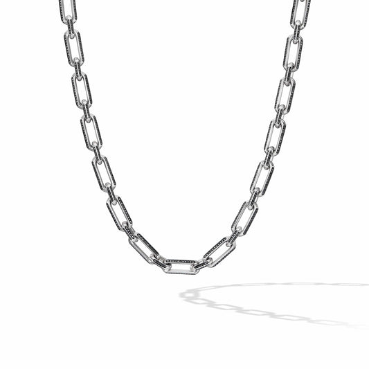 Elongated Open Chain Link Necklace in Sterling Silver with Pave Black Diamonds - David Yurman- Diamond Cellar