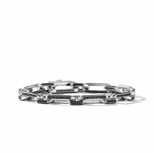 Elongated Open Link Chain Bracelet in Sterling Silver with Pave Black Diamonds - David Yurman- Diamond Cellar