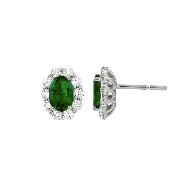 Emerald and Diamond Halo Earrings - Diamond Cellar- Diamond Cellar