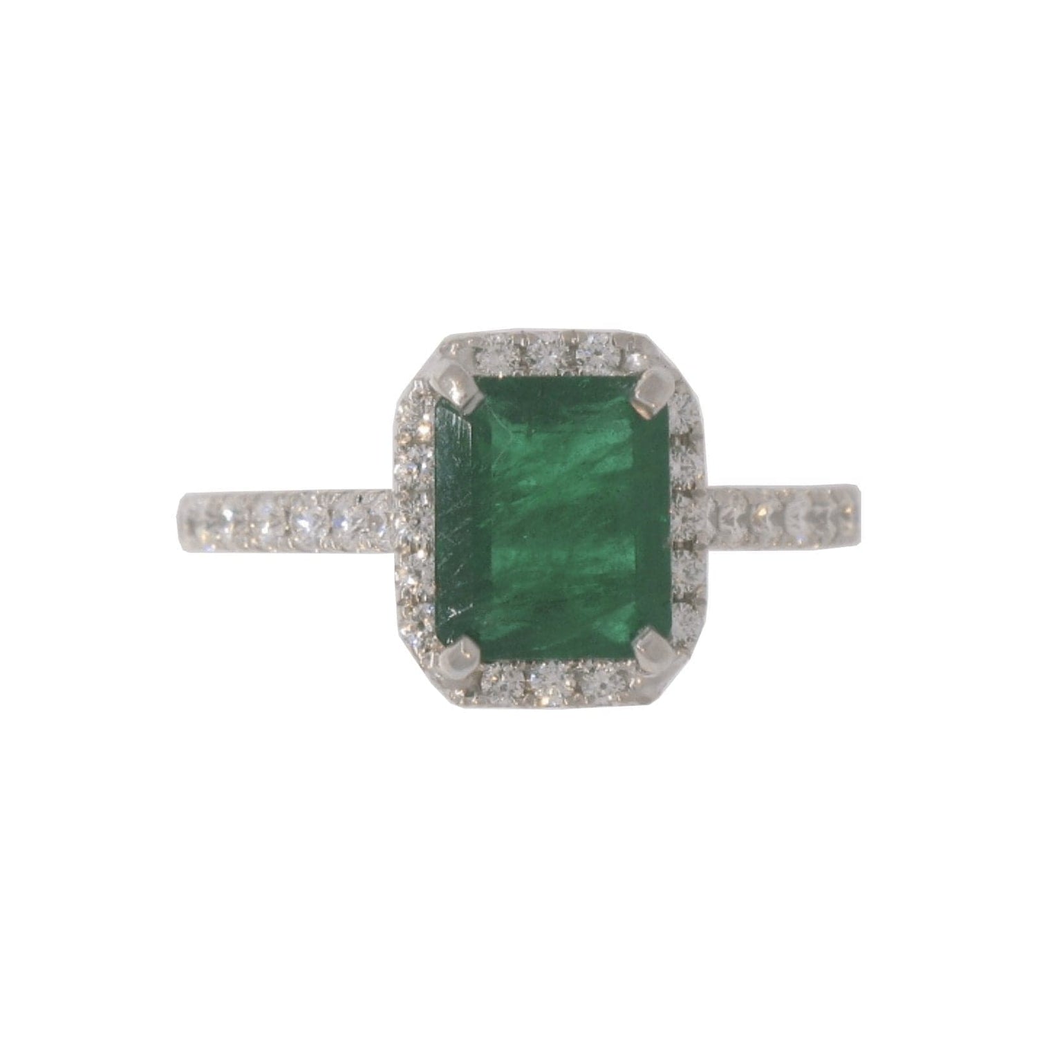 Emerald and Diamond Halo Ring - Diamond Cellar- Diamond Cellar