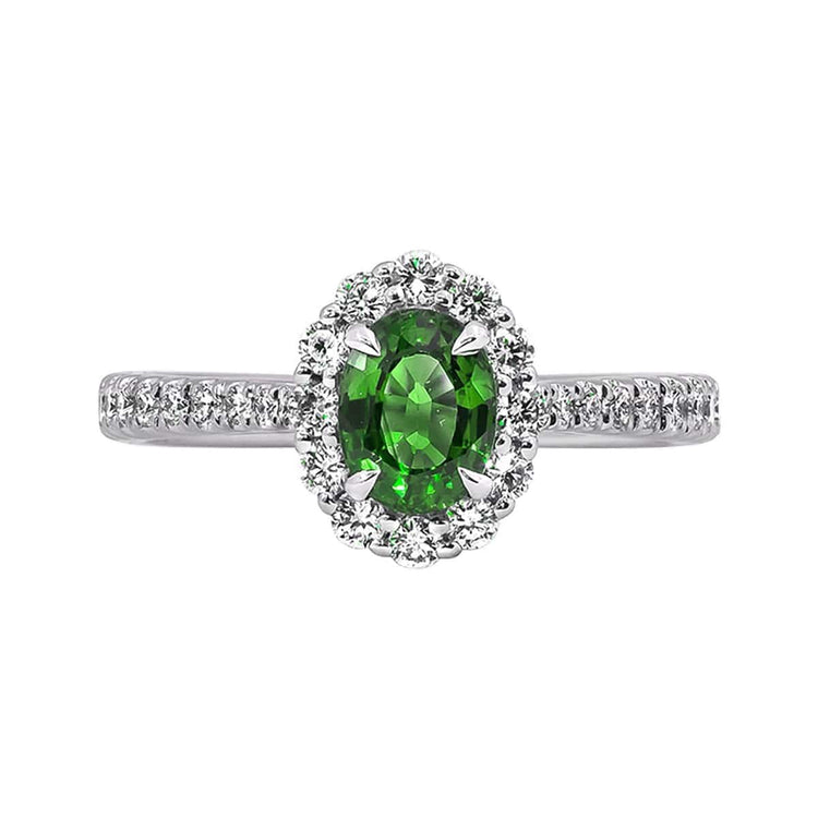 Emerald and Diamond Halo Ring - Diamond Cellar- Diamond Cellar