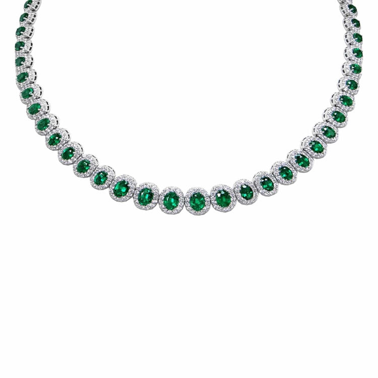 Emerald & Diamond Graduated Halo Necklace - Diamond Cellar- Diamond Cellar