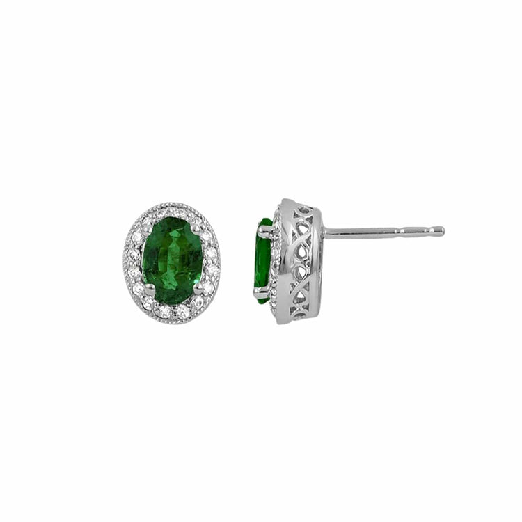 Emerald & Diamond Halo Earrings - Diamond Cellar- Diamond Cellar