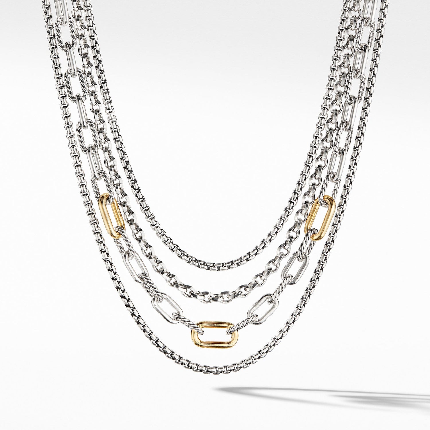 Four Row Mixed Chain Bib Necklace with 18K Yellow Gold - David Yurman- Diamond Cellar