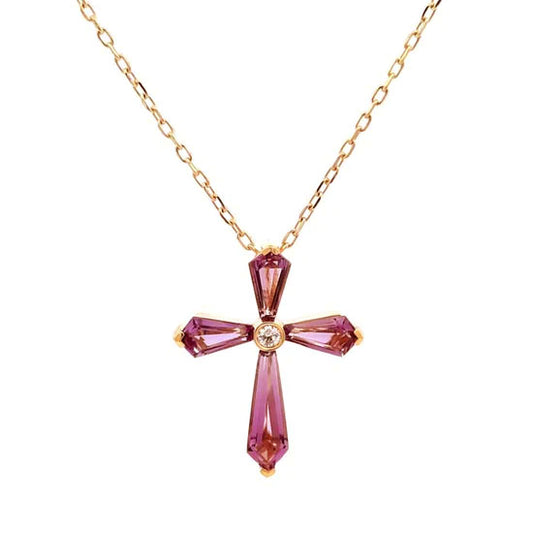 Garnet & Diamond Cross Necklace