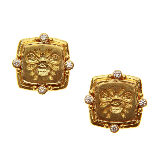 Gold 'Bee' and Diamond Earrings - Elizabeth Locke Jewels- Diamond Cellar