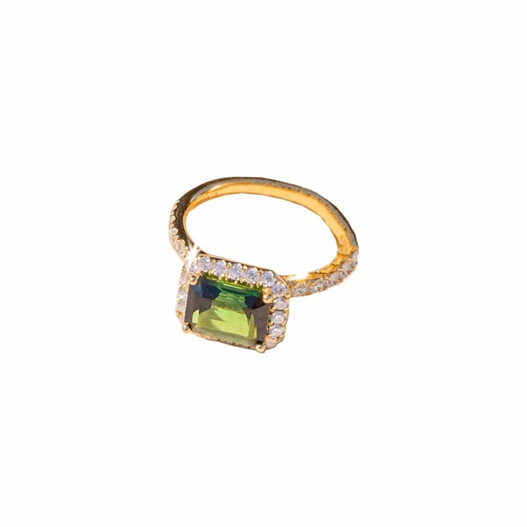 Green Tourmaline & Diamond Precious Pastel Halo Ring - Charles Krypell- Diamond Cellar