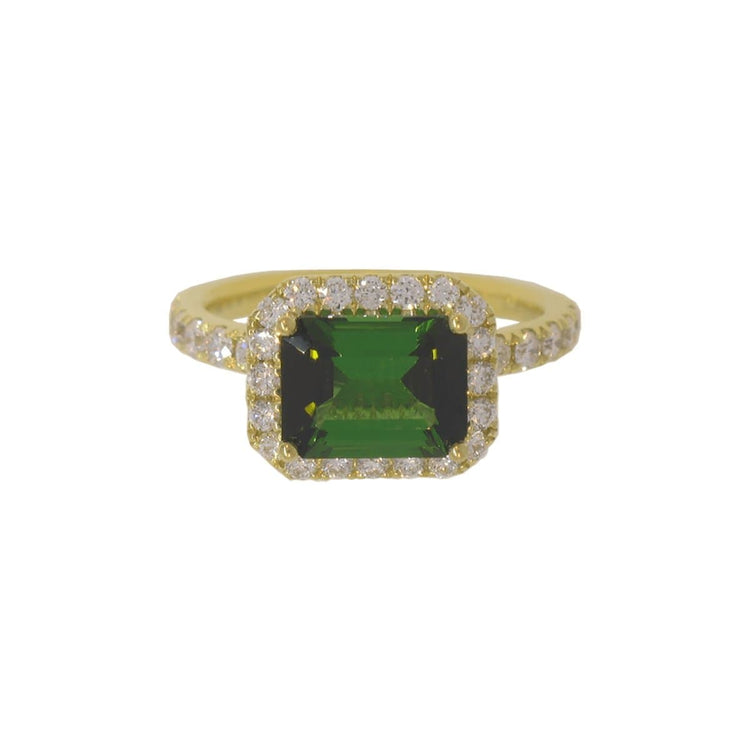Green Tourmaline & Diamond Precious Pastel Halo Ring - Charles Krypell- Diamond Cellar