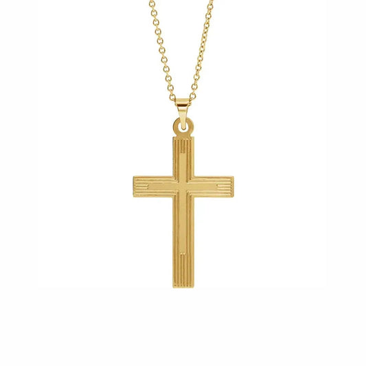 Grooved Cross Pendant in Yellow Gold - Diamond Cellar- Diamond Cellar
