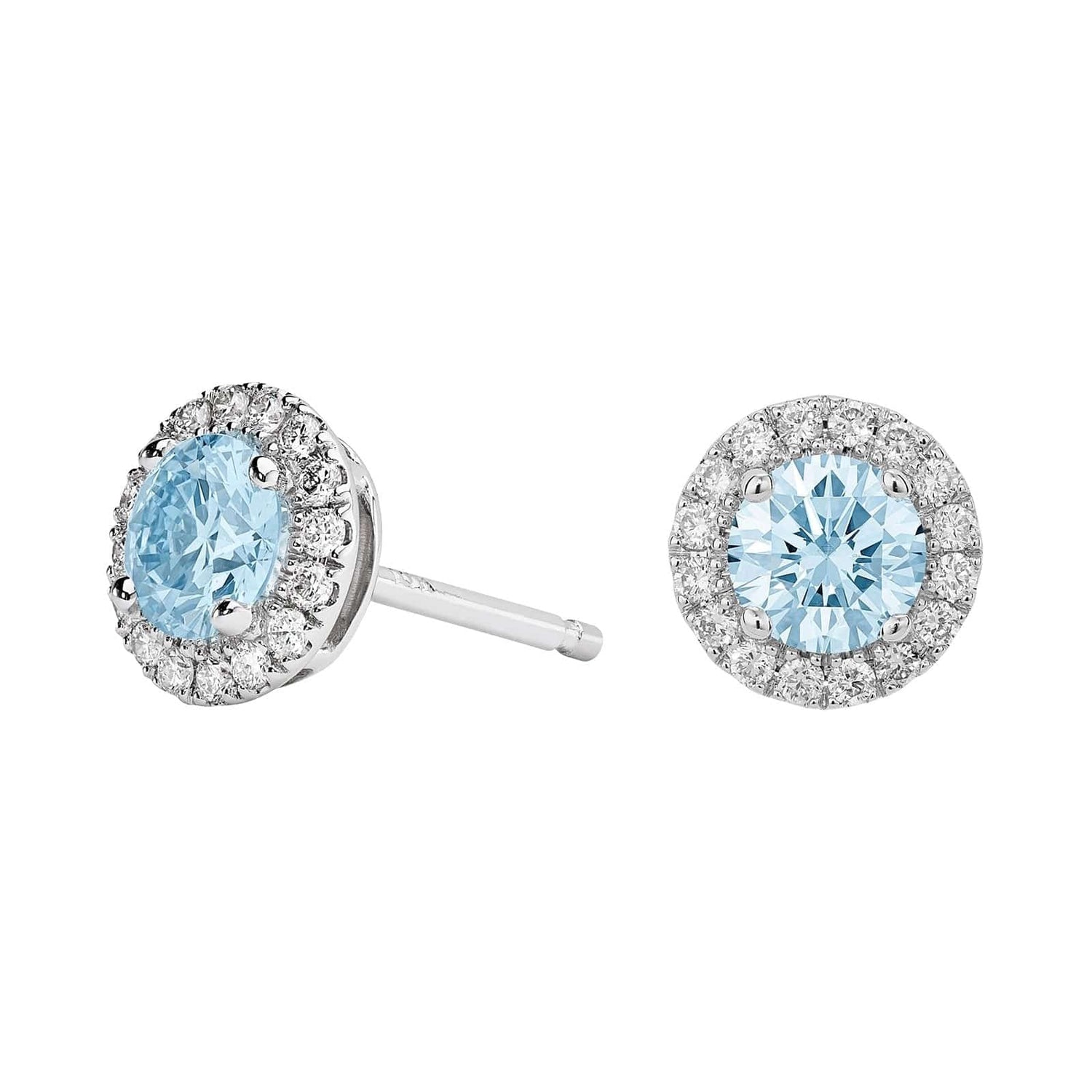 Halo Earrings | Blue with White (1ct) - Lightbox- Diamond Cellar