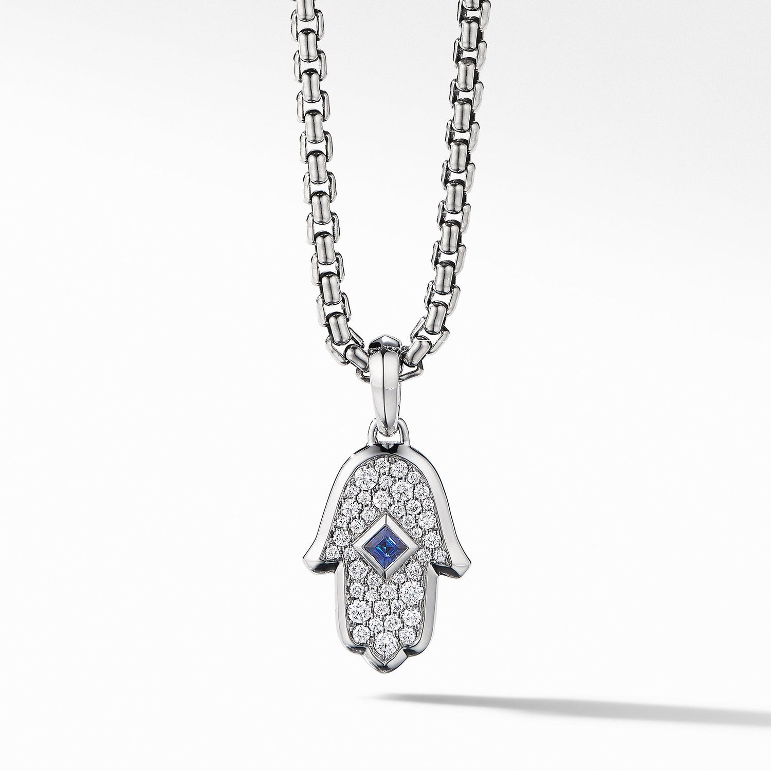 Hamsa Amulet in 18K White Gold with Pave Blue Sapphires and Diamonds - David Yurman- Diamond Cellar