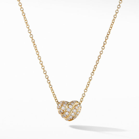 Heart Pendant Necklace in 18K Yellow Gold with Pave Diamonds - David Yurman- Diamond Cellar