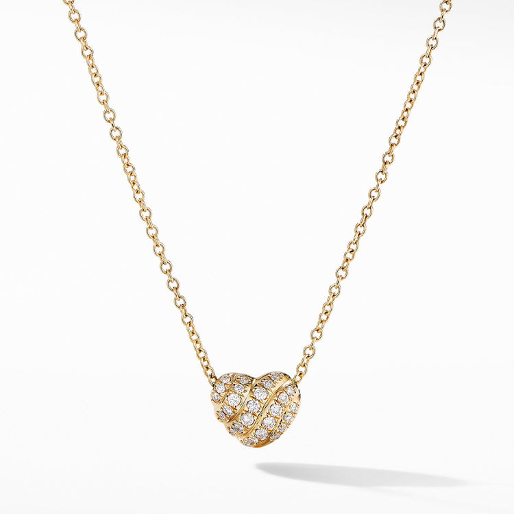 Heart Pendant Necklace in 18K Yellow Gold with Pave Diamonds - David Yurman- Diamond Cellar