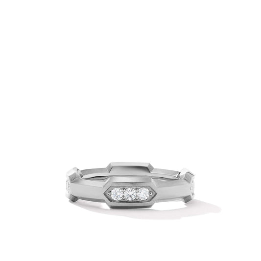 Hex Station Band Ring in Sterling Silver with Pave Diamonds - David Yurman- Diamond Cellar