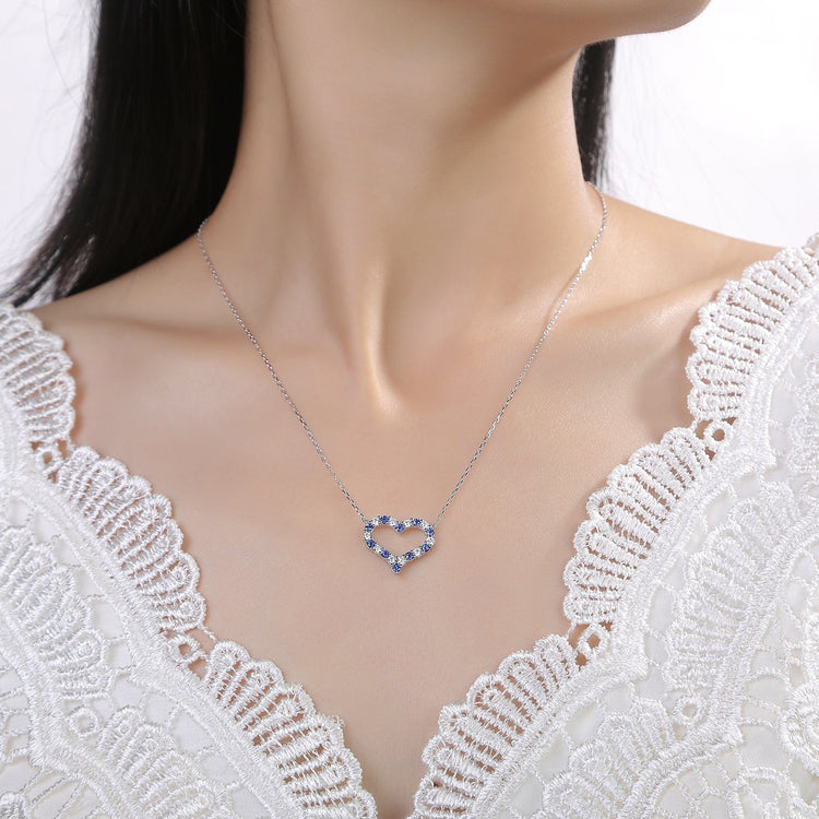 Lab Grown Diamond & Natural Blue Sapphire Open Heart Necklace - Céleste Created Diamonds- Diamond Cellar