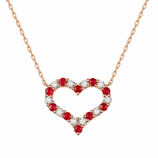 Lab Grown Diamond & Natural Ruby Open Heart Necklace - Céleste Created Diamonds- Diamond Cellar