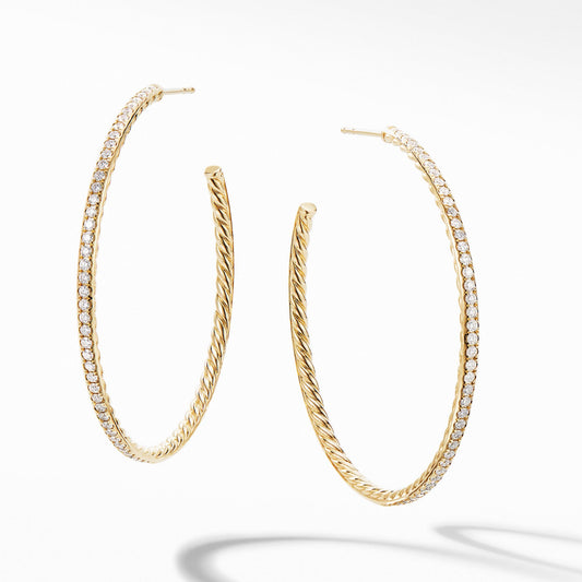 Large Hoop Earrings in 18K Yellow Gold with Pave Diamonds - David Yurman- Diamond Cellar