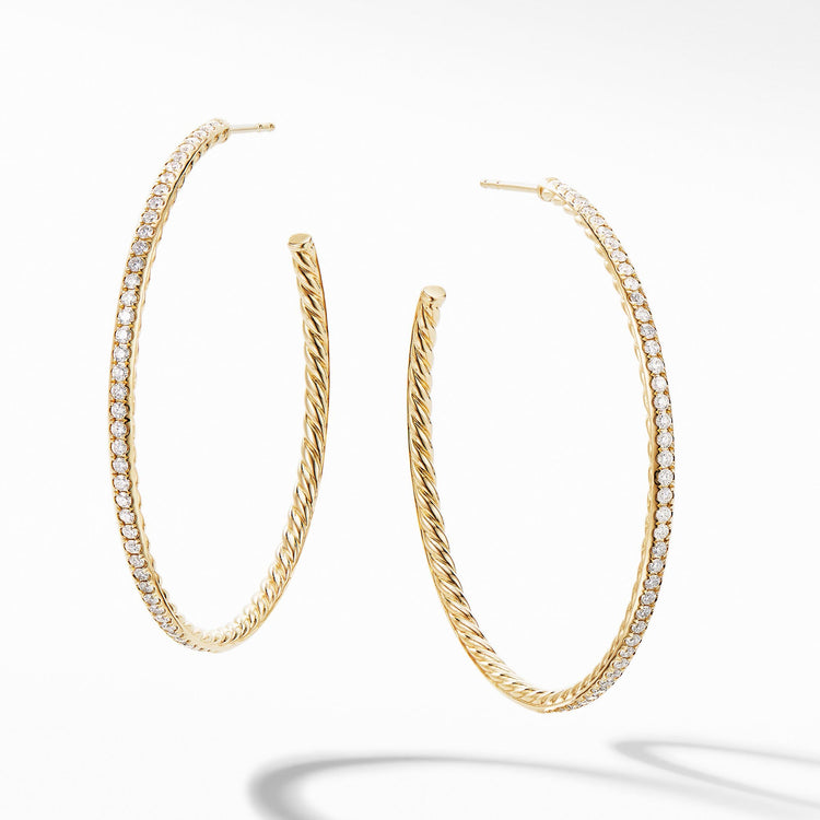 Large Hoop Earrings in 18K Yellow Gold with Pave Diamonds - David Yurman- Diamond Cellar