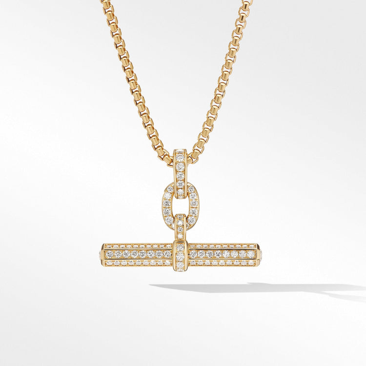 Lexington E/W Barrel Pendant in 18K Yellow Gold with Full Pave Diamonds - David Yurman- Diamond Cellar