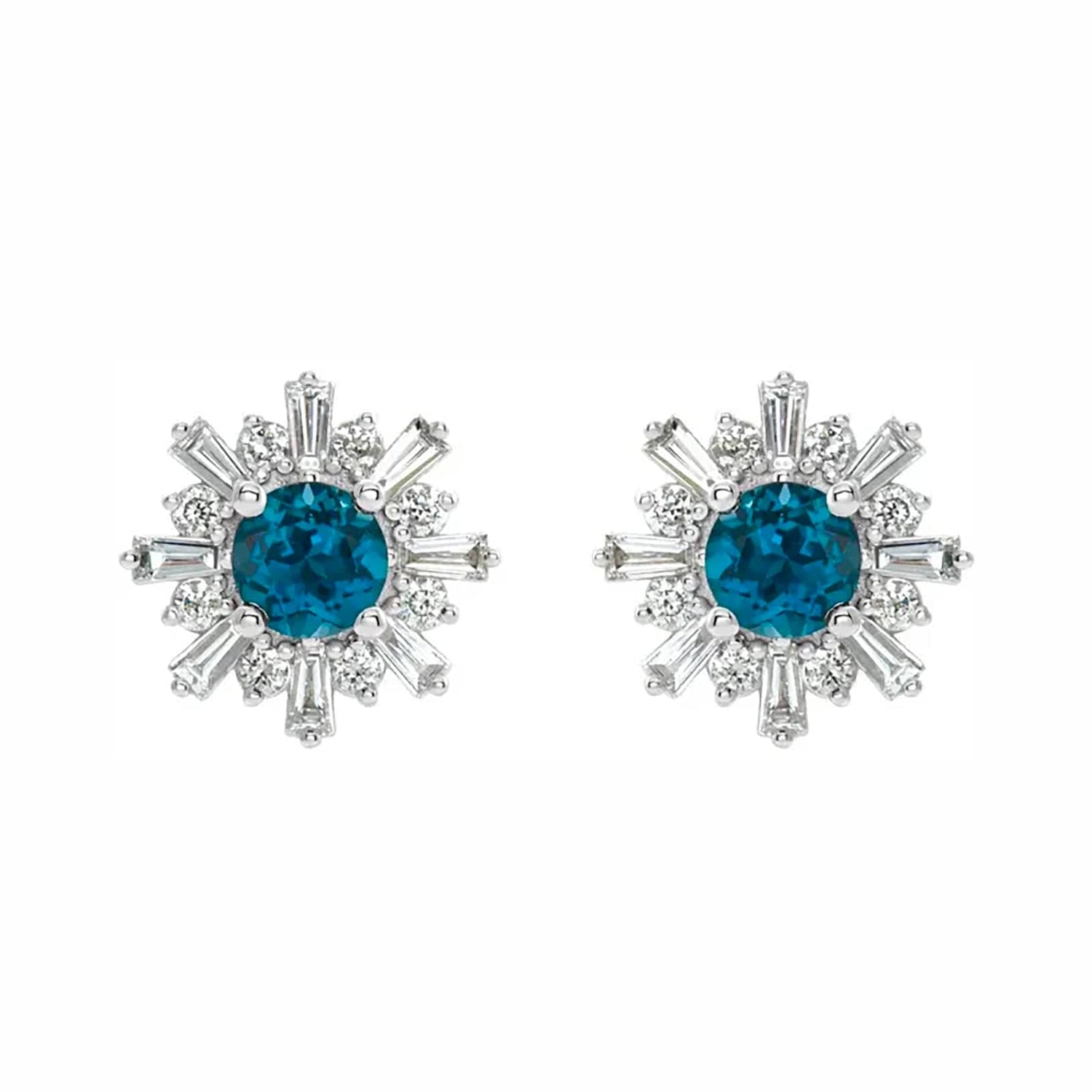 London Blue Topaz & Diamond Halo Earrings - Diamond Cellar- Diamond Cellar
