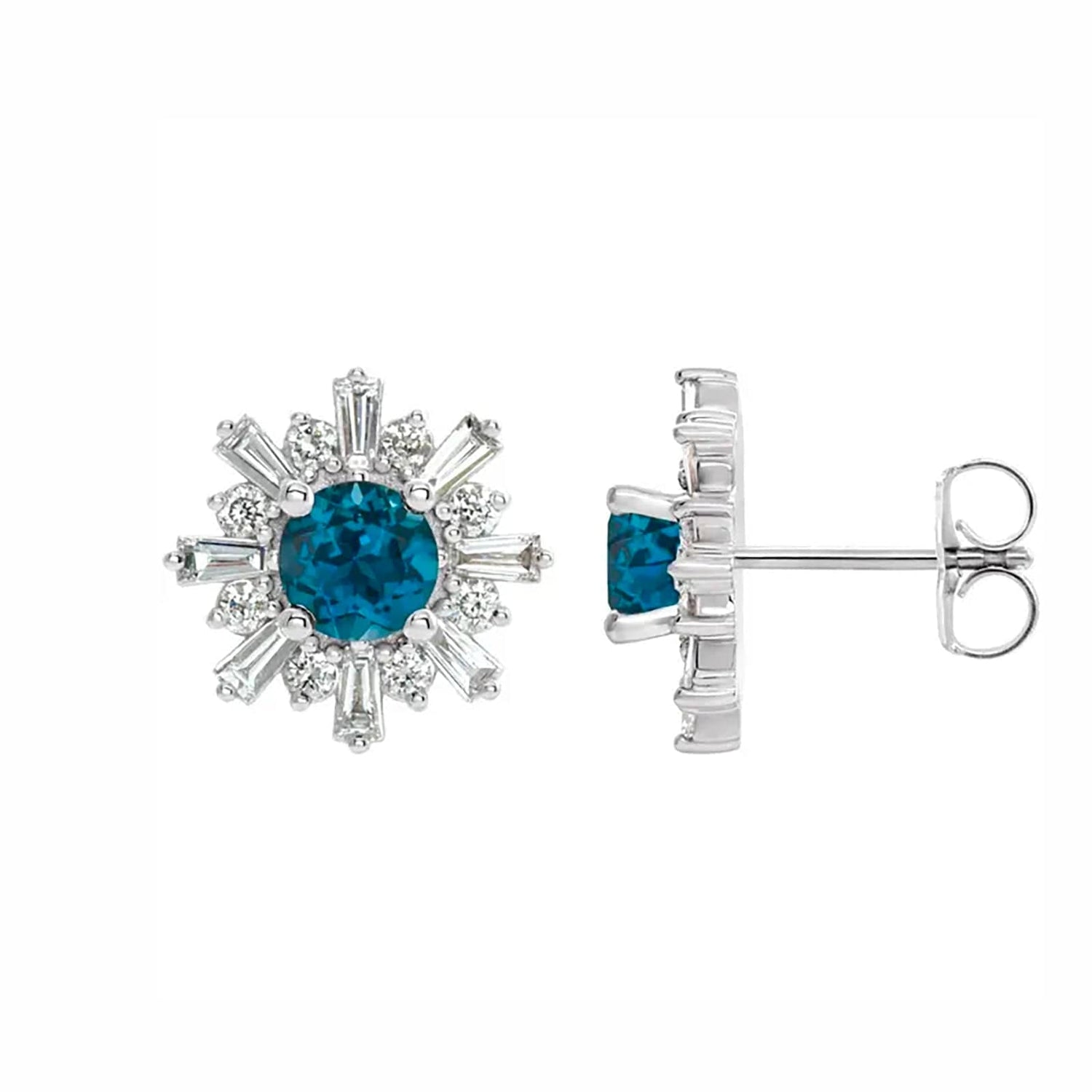 London Blue Topaz & Diamond Halo Earrings - Diamond Cellar- Diamond Cellar